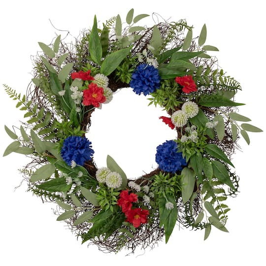 Northlight 24" Buttonbush And Carnation Floral Wreath, One Size, Red